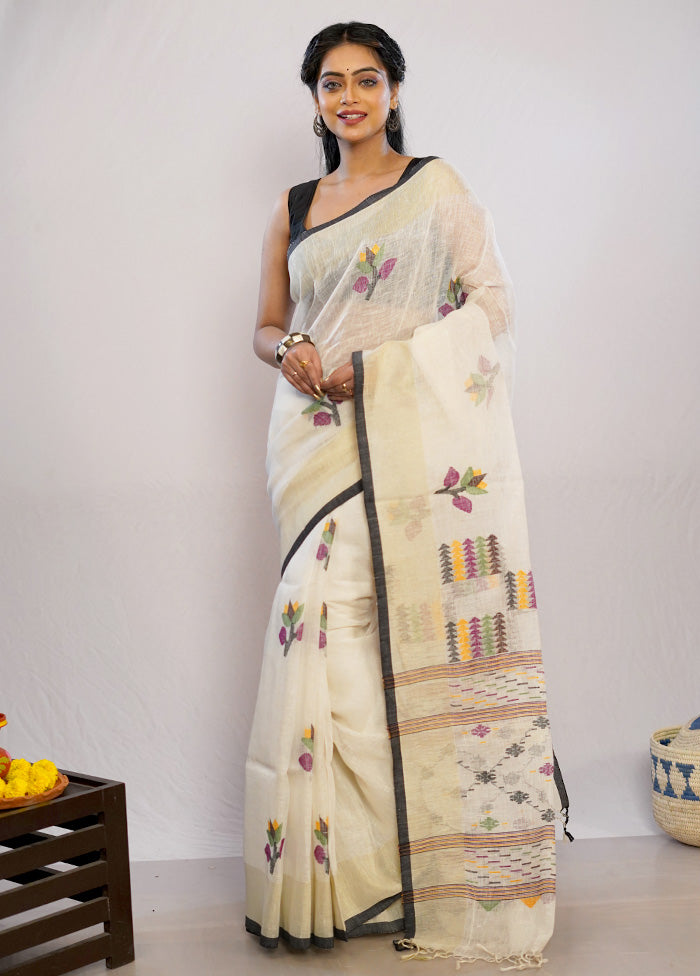 Cream Matka Pure Silk Saree With Blouse Piece - Indian Silk House Agencies