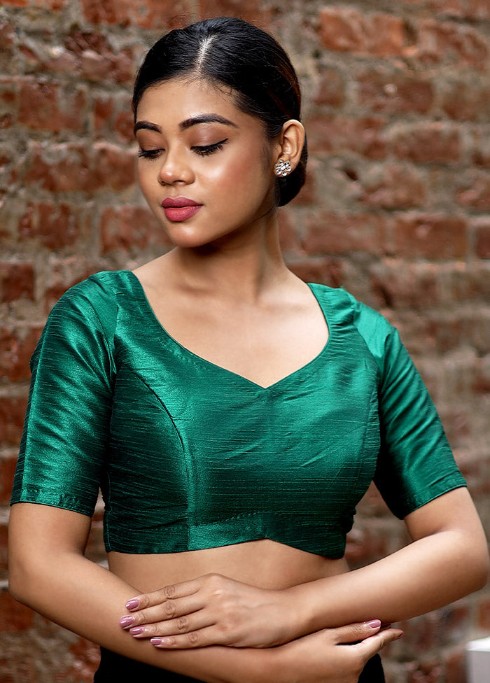 Green Dupion Silk Designer Blouse - Indian Silk House Agencies