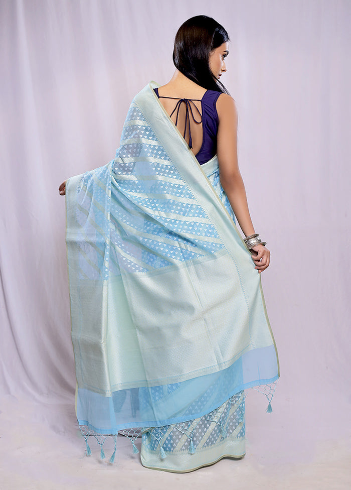 Blue Kora Silk Saree With Blouse Piece - Indian Silk House Agencies