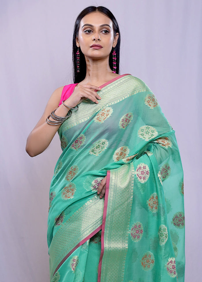 Green Kora Silk Saree With Blouse Piece - Indian Silk House Agencies