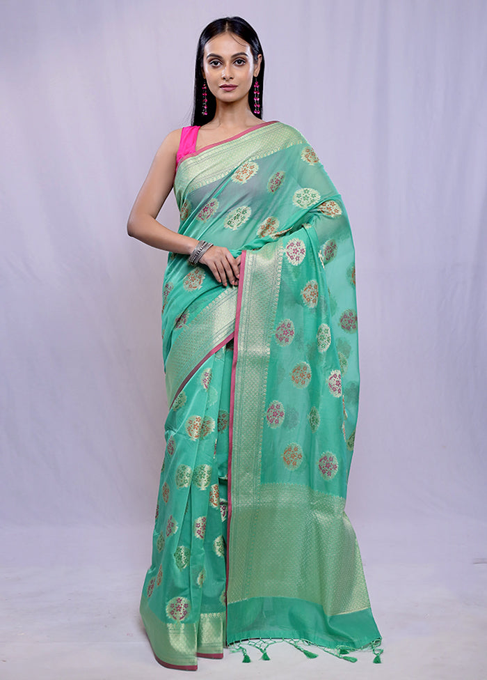 Green Kora Silk Saree With Blouse Piece - Indian Silk House Agencies