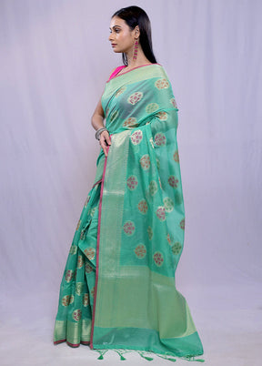 Green Kora Silk Saree With Blouse Piece - Indian Silk House Agencies