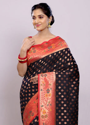 Black Dupion Silk Saree With Blouse Piece - Indian Silk House Agencies