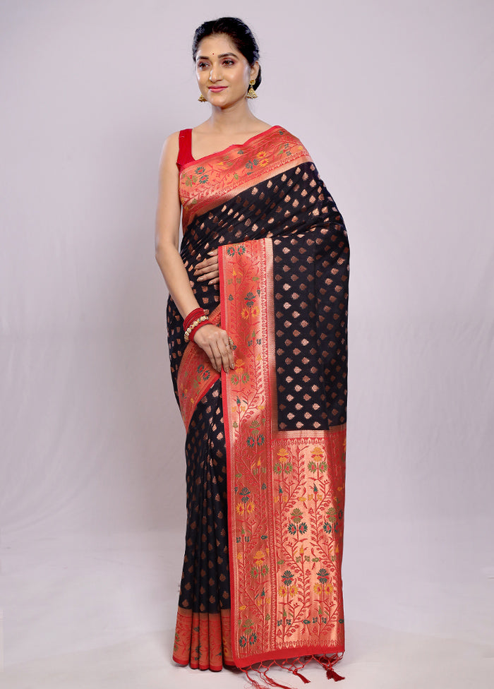 Black Dupion Silk Saree With Blouse Piece - Indian Silk House Agencies