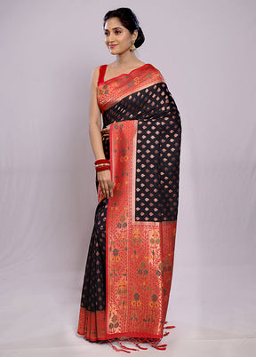 Black Dupion Silk Saree With Blouse Piece - Indian Silk House Agencies