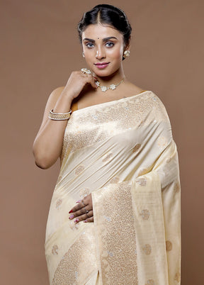 Cream Dupion Silk Saree With Blouse Piece - Indian Silk House Agencies