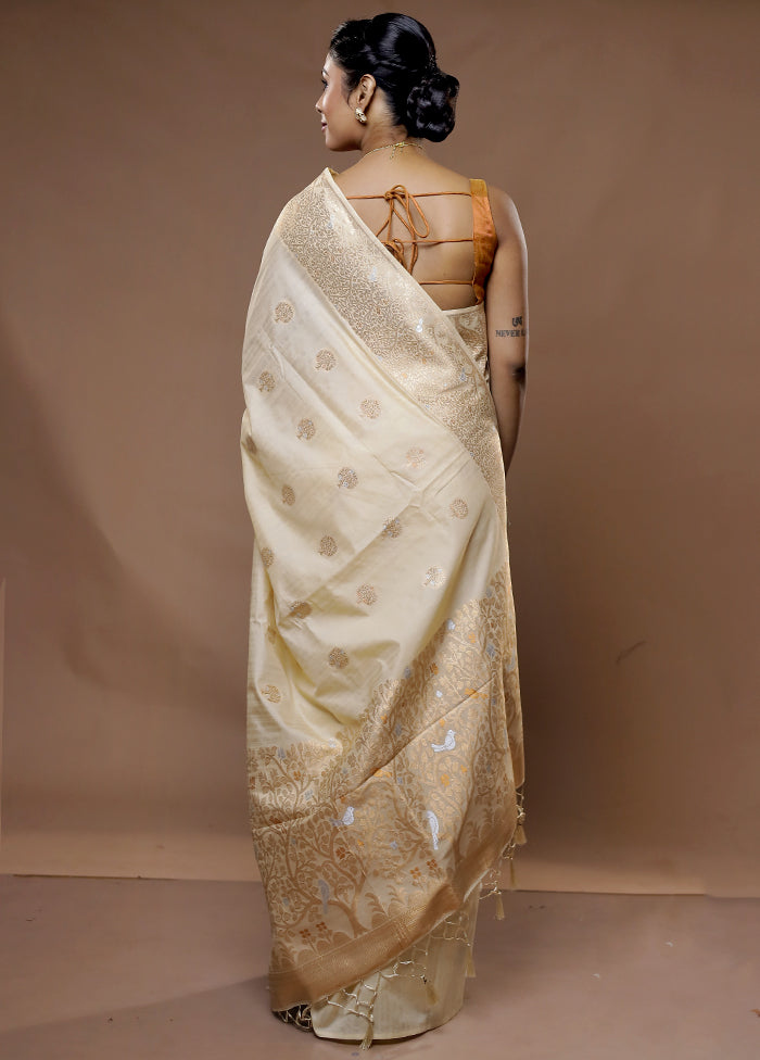 Cream Dupion Silk Saree With Blouse Piece - Indian Silk House Agencies