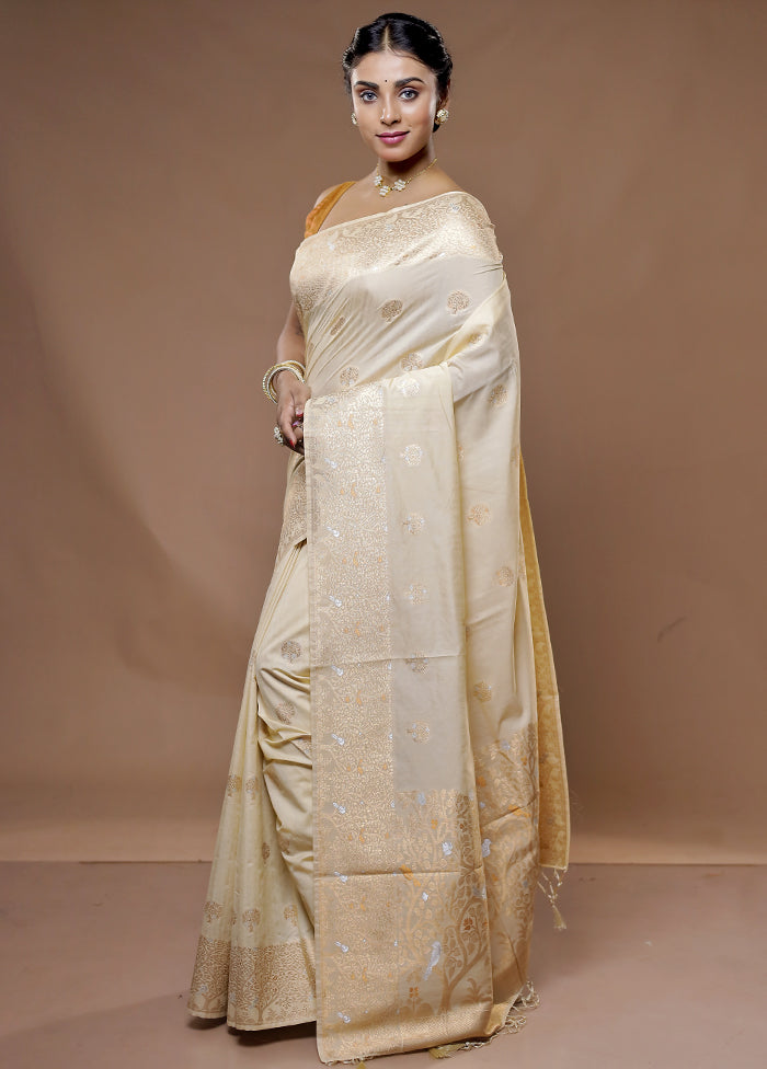 Cream Dupion Silk Saree With Blouse Piece - Indian Silk House Agencies