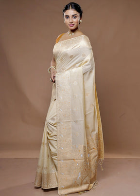 Cream Dupion Silk Saree With Blouse Piece - Indian Silk House Agencies