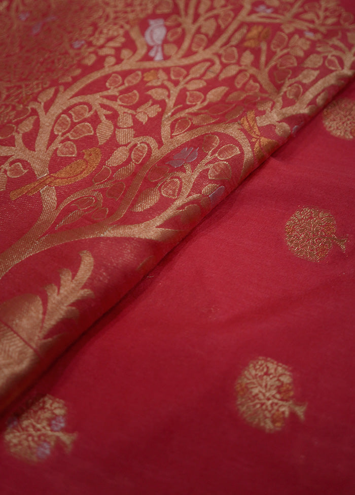 Red Dupion Silk Saree With Blouse Piece - Indian Silk House Agencies