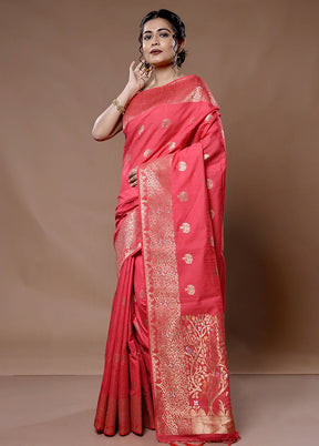 Red Dupion Silk Saree With Blouse Piece - Indian Silk House Agencies