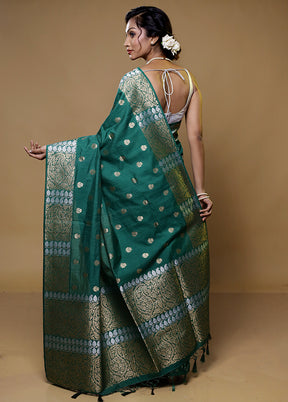 Green Dupion Silk Saree With Blouse Piece