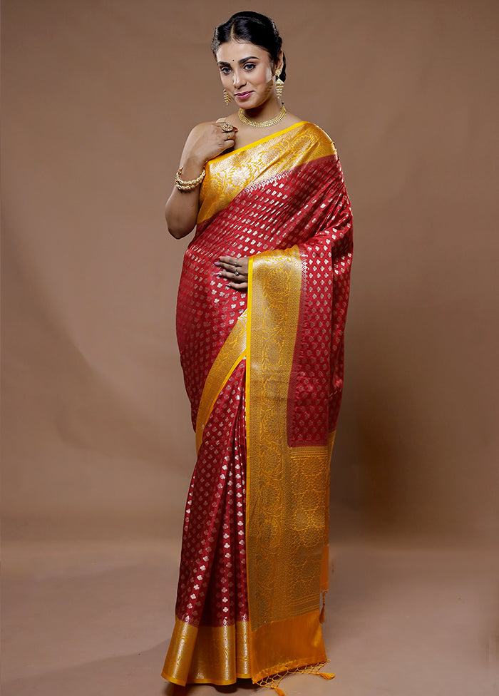 Red Organza Saree With Blouse Piece - Indian Silk House Agencies