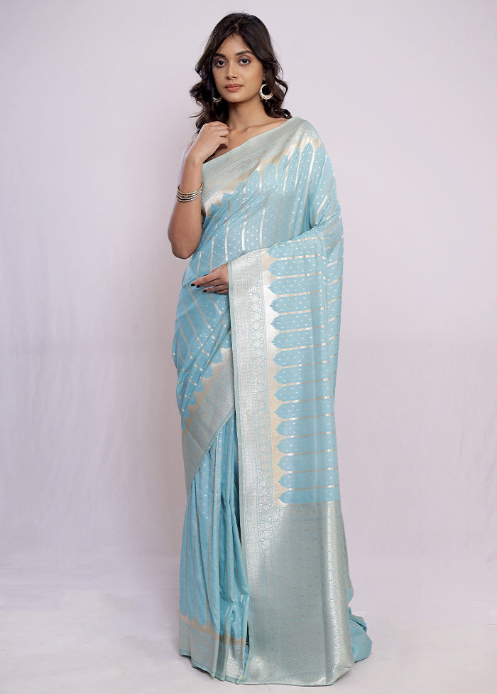 Blue Kora Silk Saree With Blouse Piece - Indian Silk House Agencies