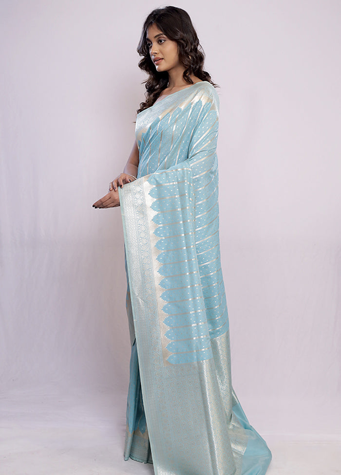 Blue Kora Silk Saree With Blouse Piece - Indian Silk House Agencies