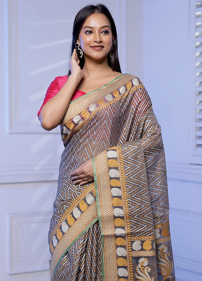 Grey Kora Silk Saree With Blouse Piece