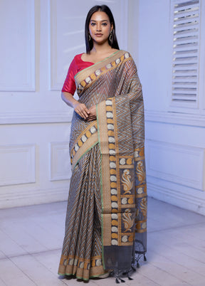 Grey Kora Silk Saree With Blouse Piece