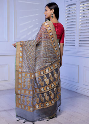 Grey Kora Silk Saree With Blouse Piece