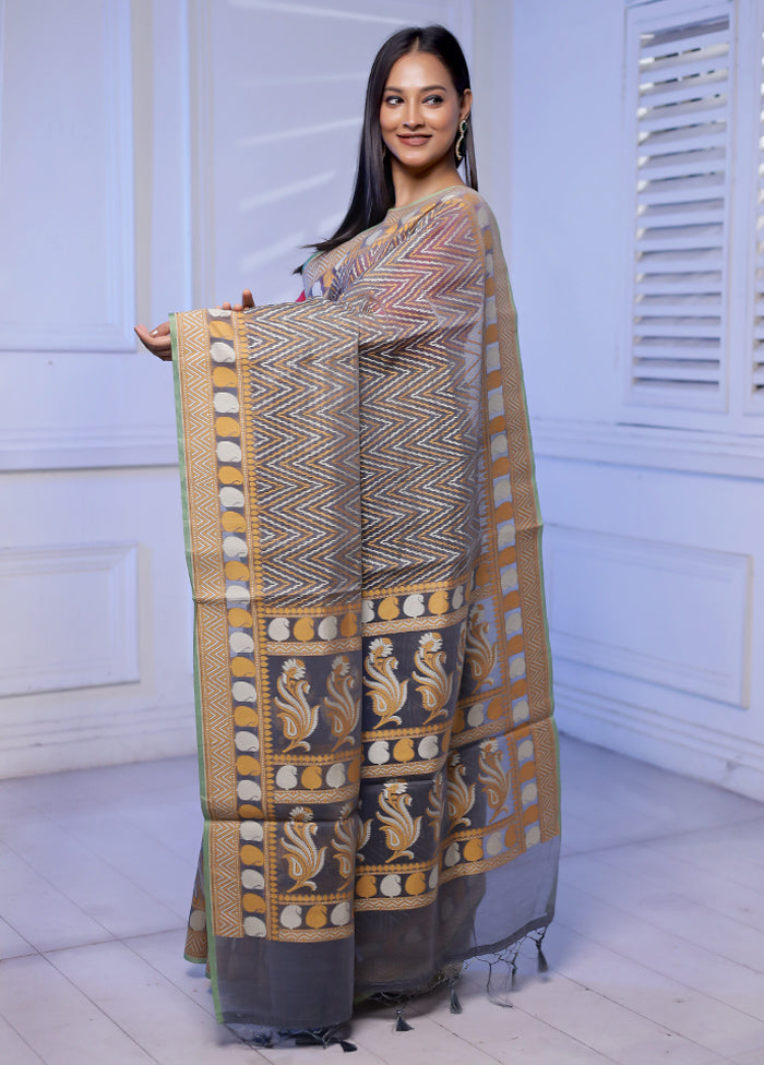 Grey Kora Silk Saree With Blouse Piece