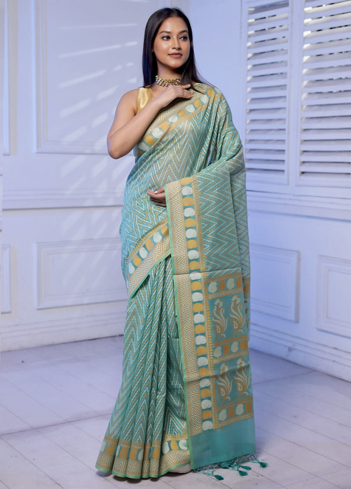 Green Kora Silk Saree With Blouse Piece