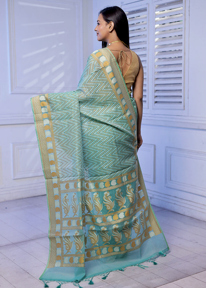 Green Kora Silk Saree With Blouse Piece