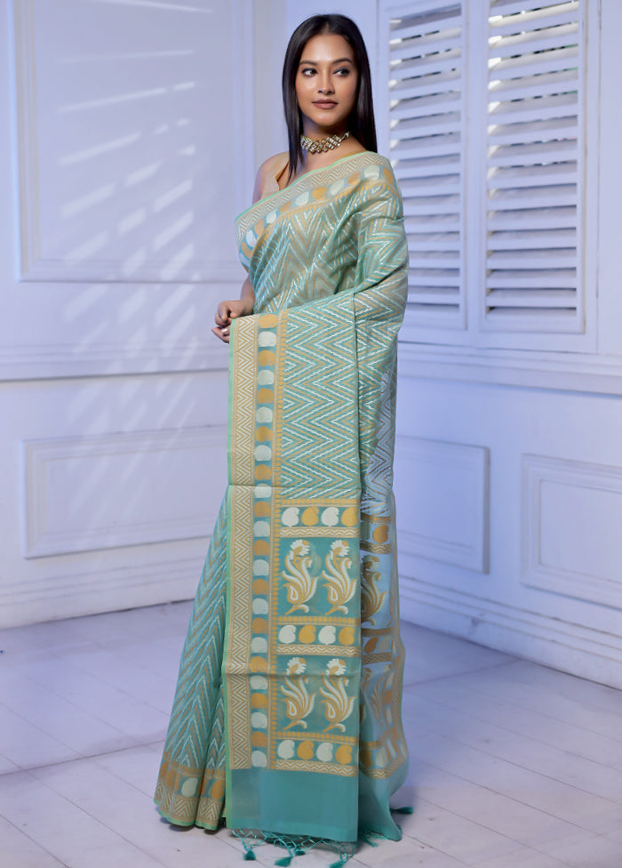 Green Kora Silk Saree With Blouse Piece