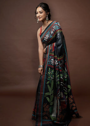 Black Kantha Stitch Pure Silk Saree With Blouse Piece - Indian Silk House Agencies