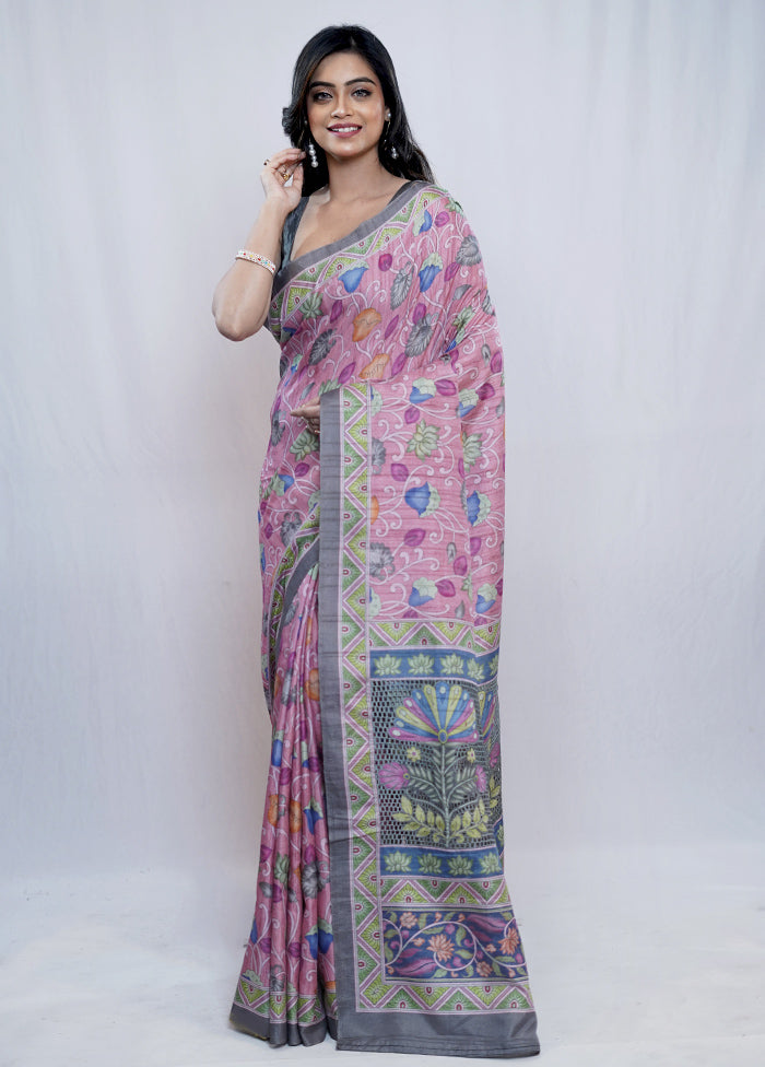 Pink Tussar Silk Saree With Blouse Piece - Indian Silk House Agencies