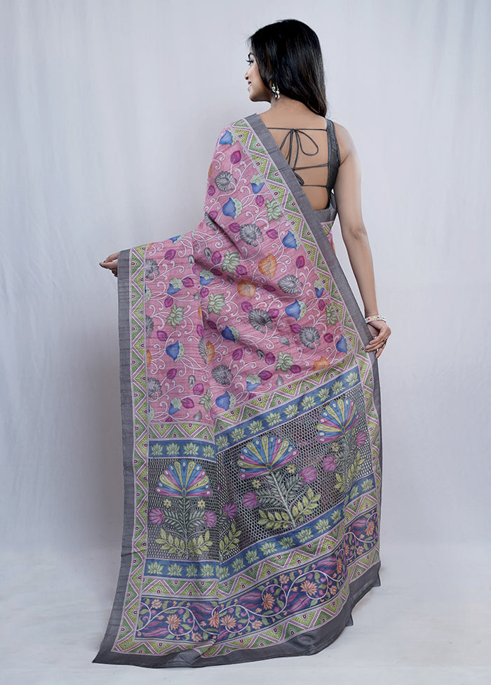 Pink Tussar Silk Saree With Blouse Piece - Indian Silk House Agencies