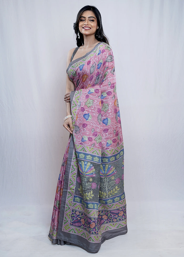 Pink Tussar Silk Saree With Blouse Piece - Indian Silk House Agencies