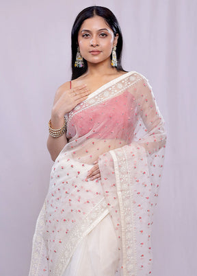 White Organza Saree With Blouse Piece - Indian Silk House Agencies