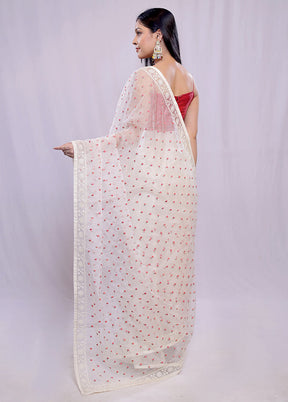 White Organza Saree With Blouse Piece - Indian Silk House Agencies