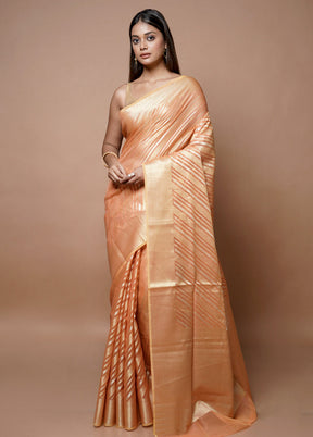 Peach Kora Silk Saree With Blouse Piece