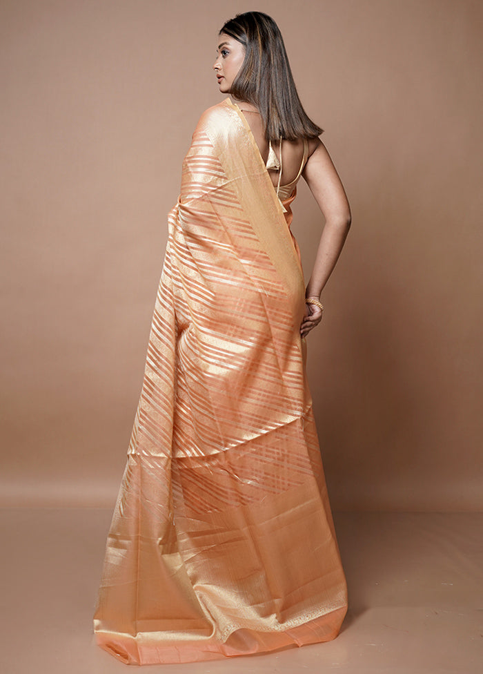 Peach Kora Silk Saree With Blouse Piece