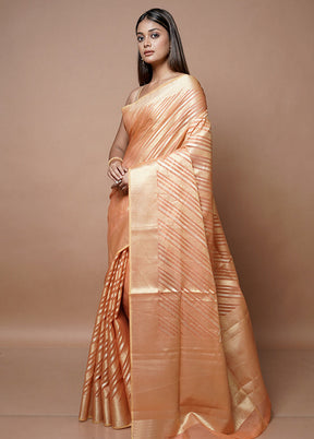 Peach Kora Silk Saree With Blouse Piece