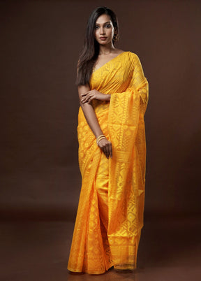 Yellow Pure Cotton Saree With Blouse Piece - Indian Silk House Agencies