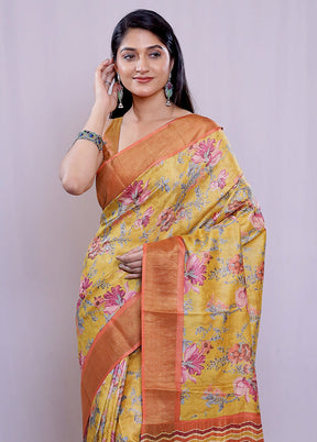 Yellow Tussar Silk Saree With Blouse Piece - Indian Silk House Agencies