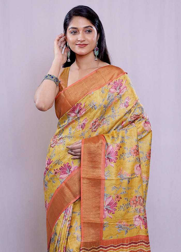 Yellow Tussar Silk Saree With Blouse Piece - Indian Silk House Agencies