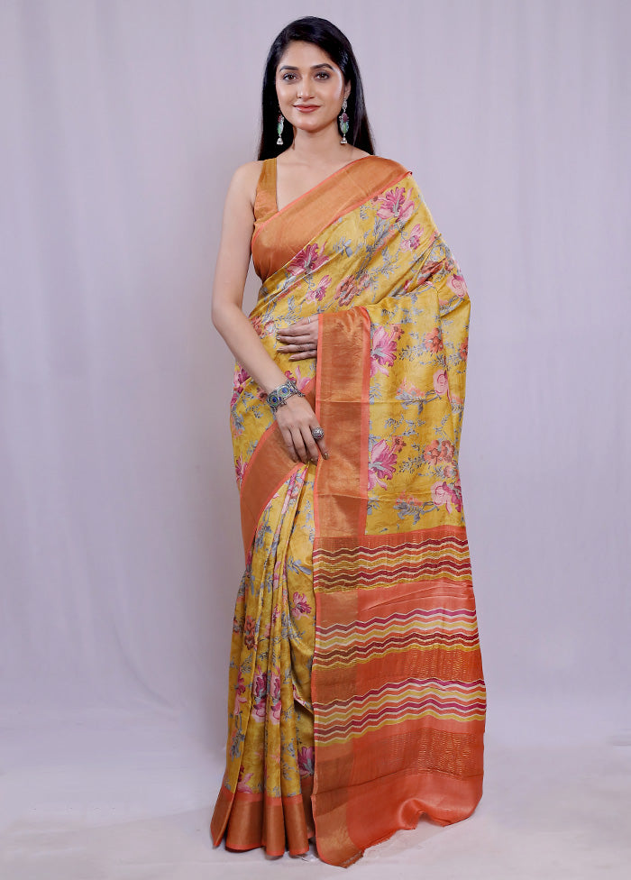 Yellow Tussar Silk Saree With Blouse Piece - Indian Silk House Agencies