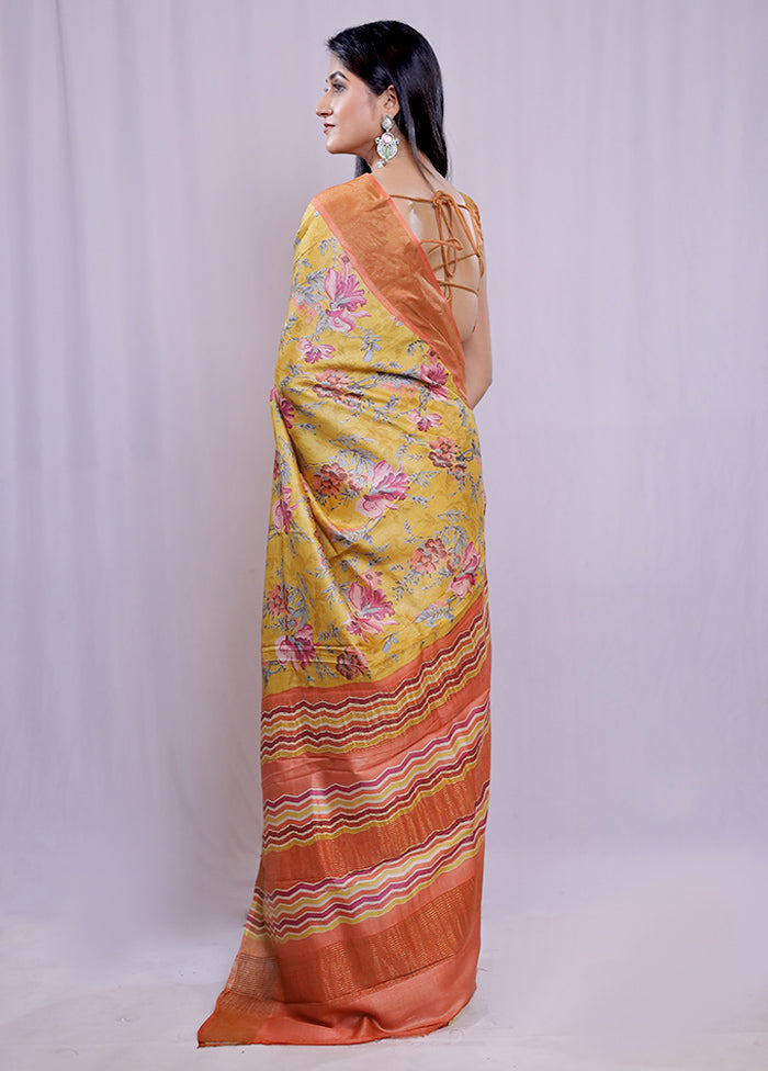 Yellow Tussar Silk Saree With Blouse Piece - Indian Silk House Agencies