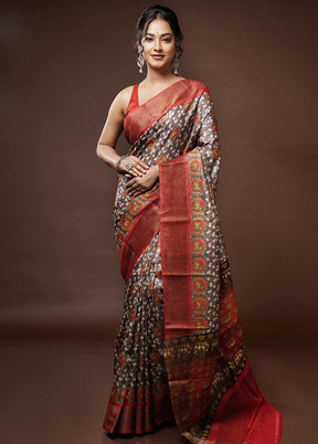 Brown Tussar Silk Saree With Blouse Piece - Indian Silk House Agencies