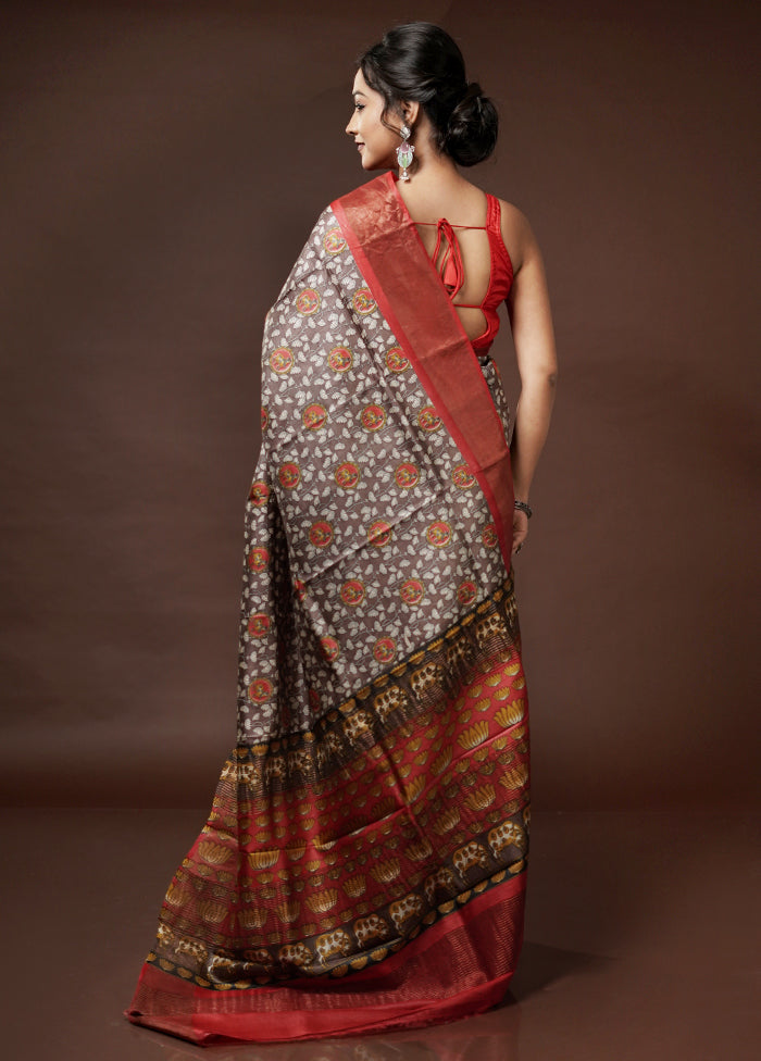 Brown Tussar Silk Saree With Blouse Piece - Indian Silk House Agencies