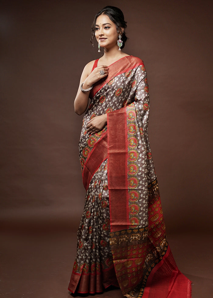 Brown Tussar Silk Saree With Blouse Piece - Indian Silk House Agencies