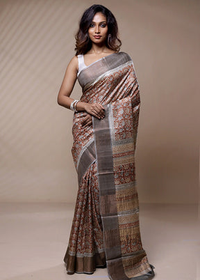 Brown Tussar Silk Saree Without Blouse Piece - Indian Silk House Agencies