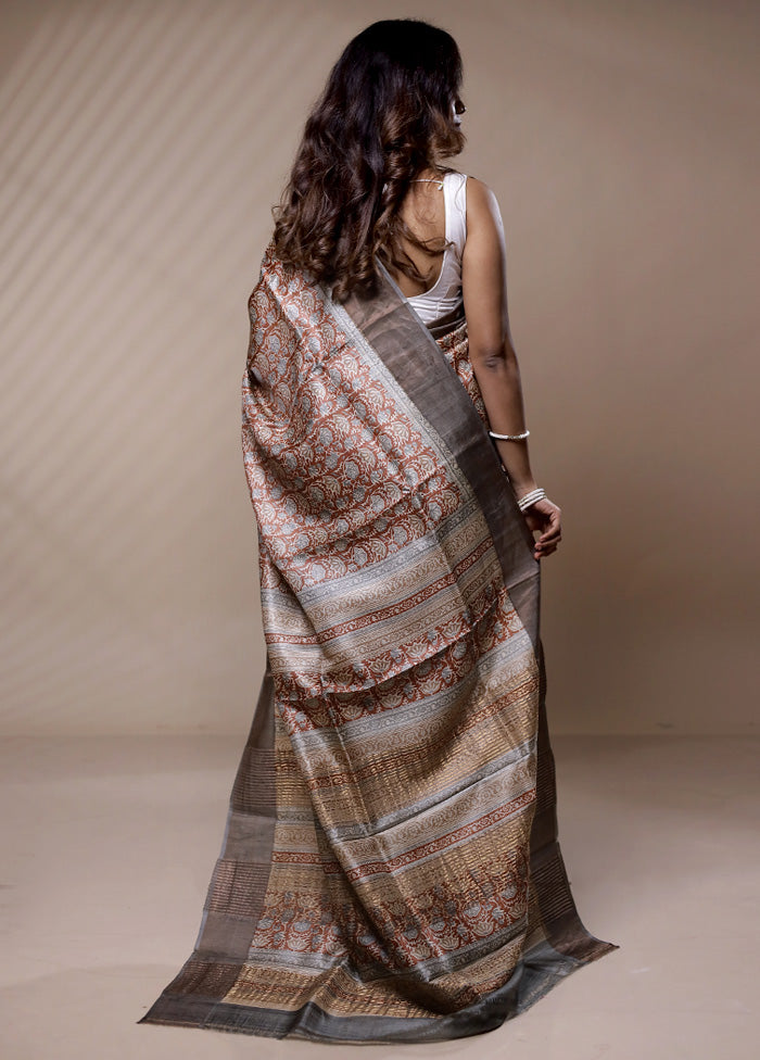 Brown Tussar Silk Saree Without Blouse Piece - Indian Silk House Agencies