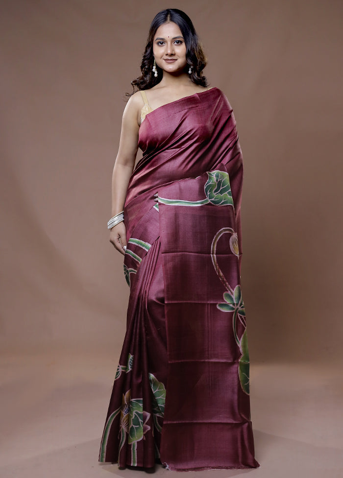 Purple Tussar Pure Silk Saree With Blouse Piece - Indian Silk House Agencies