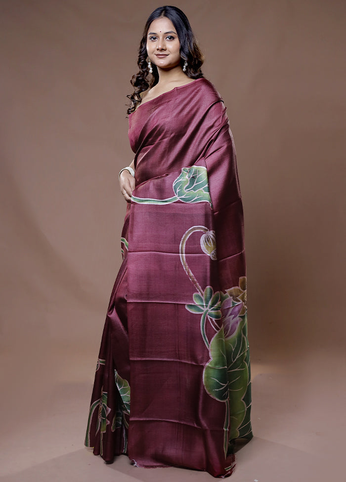 Purple Tussar Pure Silk Saree With Blouse Piece - Indian Silk House Agencies