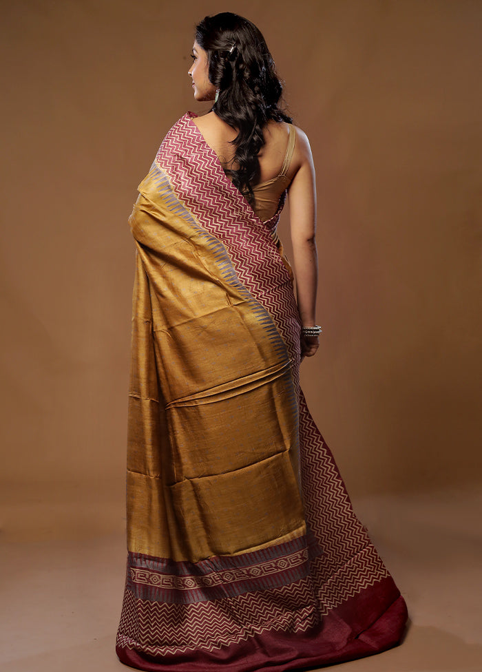 Brown Tussar Silk Saree With Blouse Piece - Indian Silk House Agencies