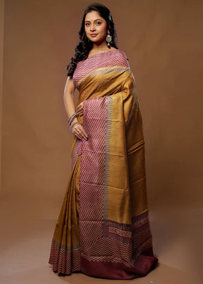 Brown Tussar Silk Saree With Blouse Piece - Indian Silk House Agencies