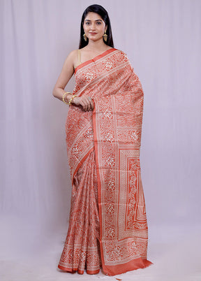 Orange Tussar Silk Saree With Blouse Piece - Indian Silk House Agencies